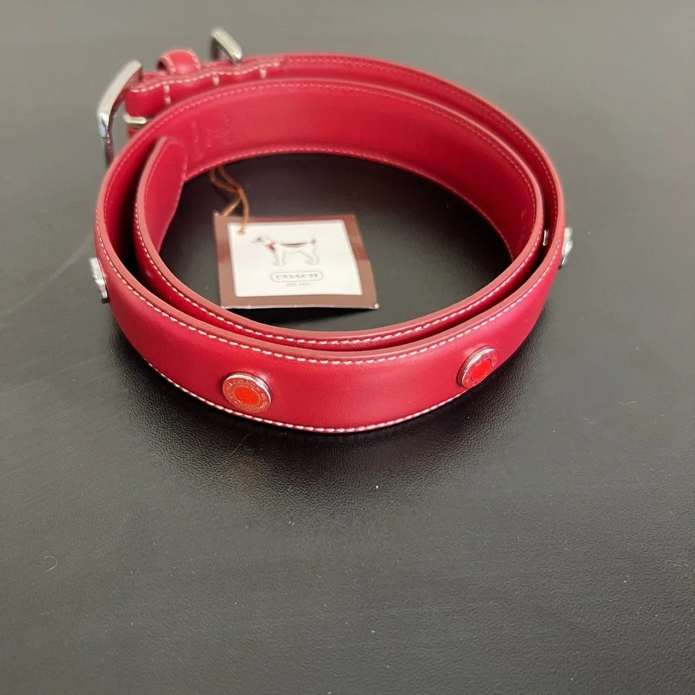 Coach Vintage Red Leather Grommets Dog Collar XL 22-26 Inch 8848 NEW